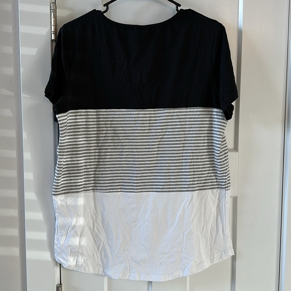 Womens Summer Color Block Striped T-Shirt Short Sleeve Loose Tunic Blouse & Top - Picture 3 of 4